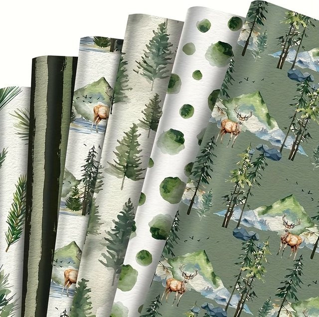 12 Stück Vintage-Weihnachts-Geschenkpapier in Grün mit elegantem Kiefern-Design für deine festlichen Geschenke - Bild 1