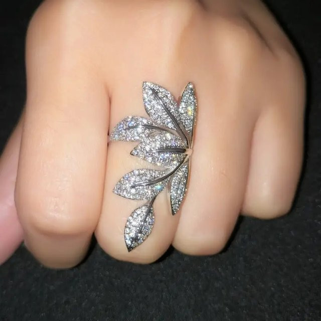 Huitan Bling Bling Blatt-Fingerring, Silber, Zirkonia, Kristall, Damen - Bild 1