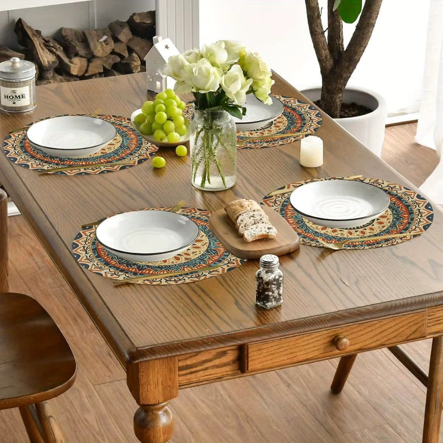 VIKAMA 4 Stück Mandala Tischsets in Blau und Orange mit Vintage-Muster, rund und wasserdicht - Bild 3