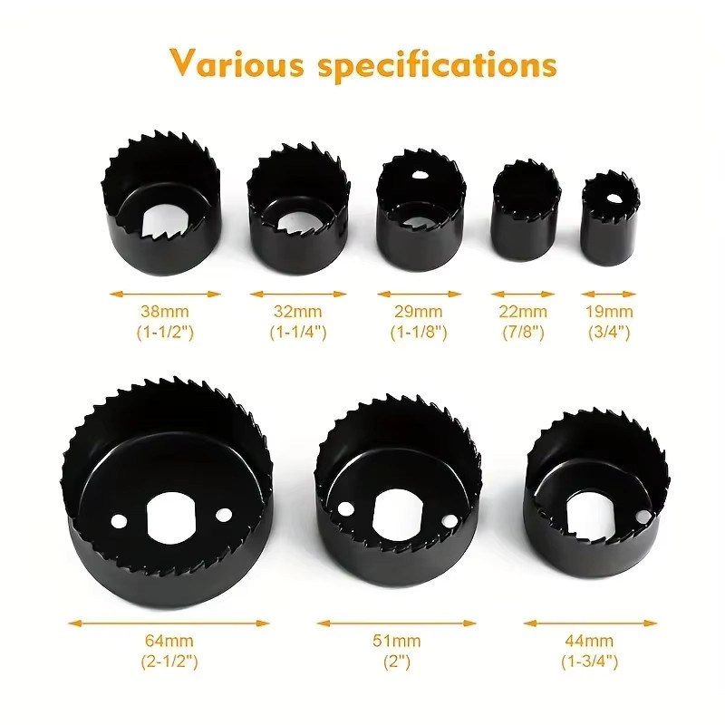11-teiliges Lochsägen-Set von LIQU aus Kohlenstoffstahl in Schwarz für Holz, PVC, Kunststoff und Trockenbau inklusive Koffer, Durchmesser: 19 bis 64 mm - Bild 2