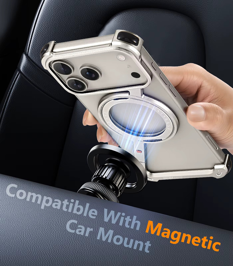 Eary Handyhülle für iPhone 17 16 15 Pro Max mit Metallrahmen und 360 Grad drehbarem Magnetständer, stoßfeste Rahmenlose Schutzhülle - Bild 4