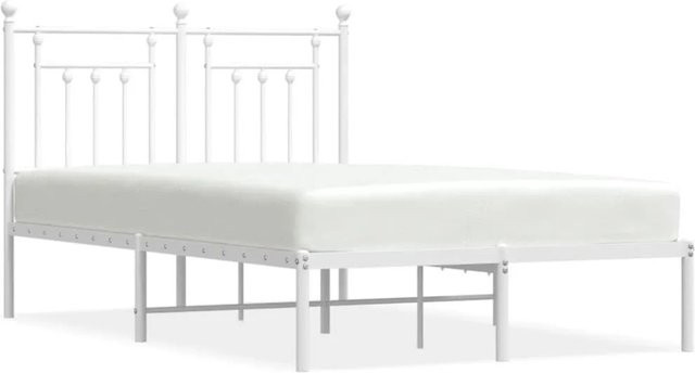 vidaXL Bettgestell aus Metall mit Kopfteil in Weiß, klassisches Design, B/T/H: 120 x 200 cm - Bild 1