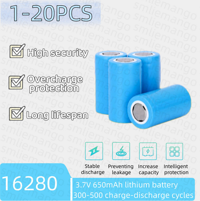 T&E Li-Ionen-Akku 16280, 3,7 V, 650 mAh, wiederaufladbar, Blau - Bild 1