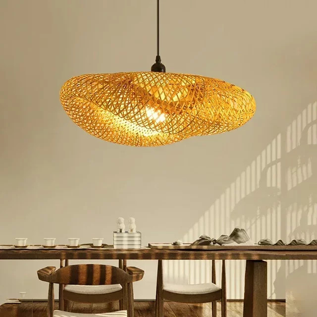 YANKE LED Hängelampe aus handgewebtem Bambus und Rattan im Boho-Stil, Farbe: Braun - Bild 1