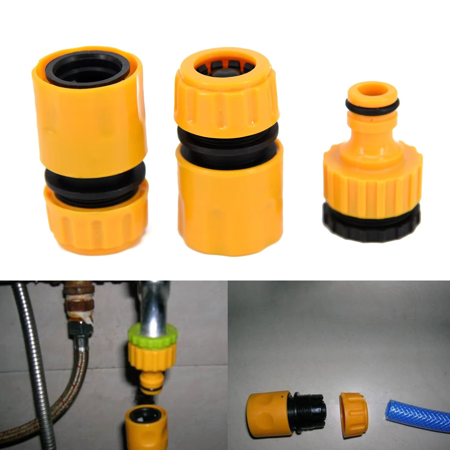 Schnellanschluss-Wasseranschluss-Adapter für Tropfbewässerung in Orange, passend für 3/4 Zoll und 1/2 Zoll Schlauchanschlüsse - Bild 2