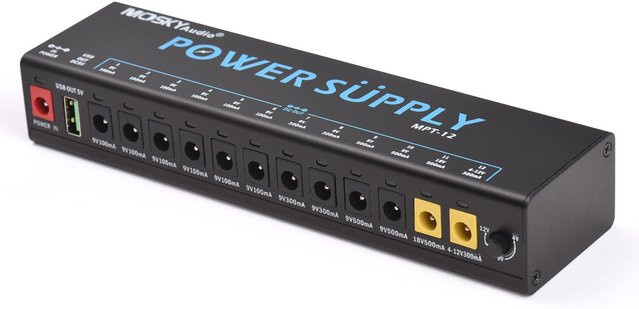 MOSKYAUDIO 12-Kanal Gitarrenpedal-Netzteil mit unabhängigem Kurzschlussschutz und LED-Anzeige in Schwarz mit US-Stecker und USB-C Anschluss - Bild 1