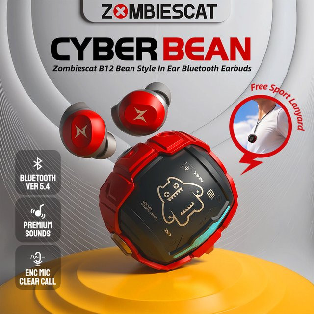 ZOMBIES CAT Bluetooth 5.4 Sport-Ohrhörer Mini Unsichtbare In-Ear TWS Kabellose Kopfhörer in Rot mit klarer Anrufqualität und Sport-Lanyard - Bild 1