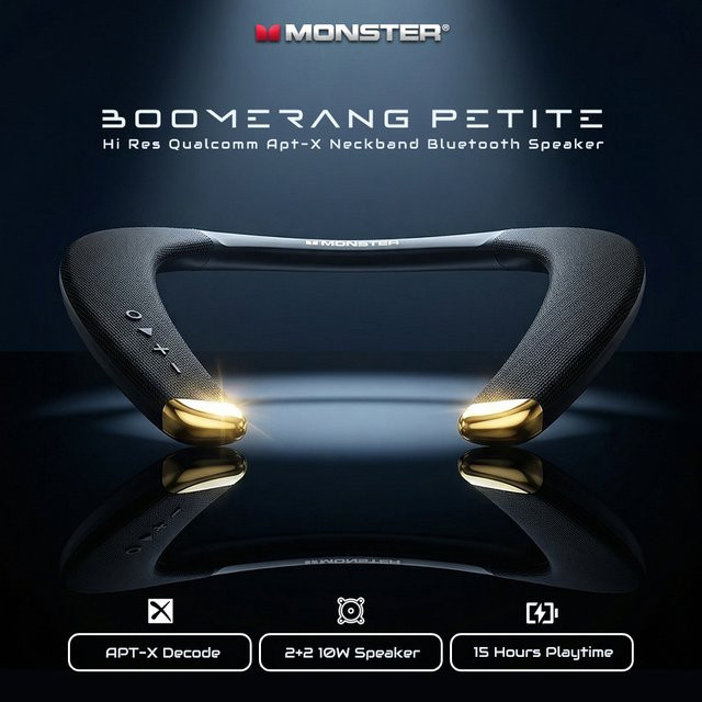Monster Boomerang Bluetooth Nackenbügel-Lautsprecher in Black Gold mit Hi-Res Qualcomm APT-X und IPX5 Wasserschutz - Bild 1