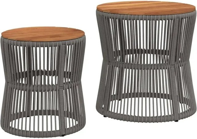 vidaXL Garten-Beistelltische Set aus 2 Stück in Grau mit Akazienholz-Platten und PE-Rattan - Bild 1