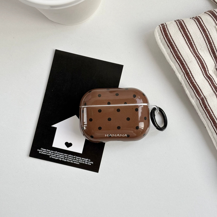 Retro Polka Dot Kopfhörerhülle mit schwarzer Ringabdeckung für Apple AirPods 1, 2, 3, 4 und Pro 2 in Schwarz und Braun - Bild 3