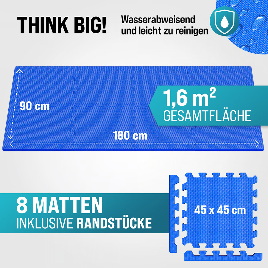 monzana® Bodenschutz-Puzzlematten aus EVA-Kunststoff, 8-teiliges Set, Blau, B/T/H: 180 x 90 x 1 cm - Bild 2