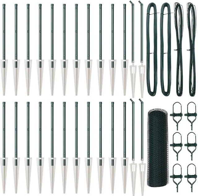 vidaXL Zaunpfosten aus Stahl und PVC in Grün, Höhe: 50 cm, Durchmesser: 2,7 cm - Bild 1