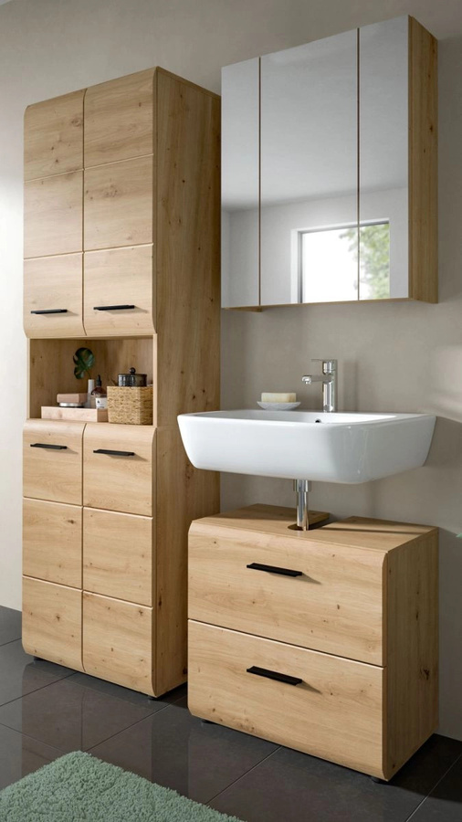 Badmöbel Set Cover von Inn.Furn in Eiche Matt, 3-teilig, Breite: 135 cm, Höhe: 185 cm, Tiefe: 30 cm - Bild 1