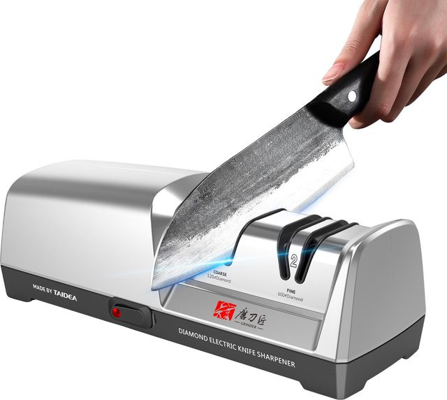 TAIDEA Elektrischer Messerschärfer TG2302 mit 3-Stufen-System für Edelstahlmesser in Schwarz/Silber - Bild 1