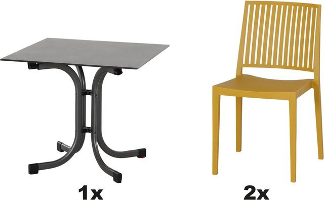 Siena Garden Gartenmöbel Set Lane 3-teilig mit 2 Stühlen und 1 Tisch in Mustard Yellow, Tisch Durchmesser: 80 cm - Bild 1
