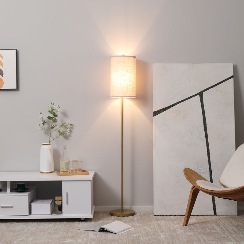 HOMCOM Stehlampe mit Leinen Lampenschirm und Stahlständer in Cremeweiß - Bild 2