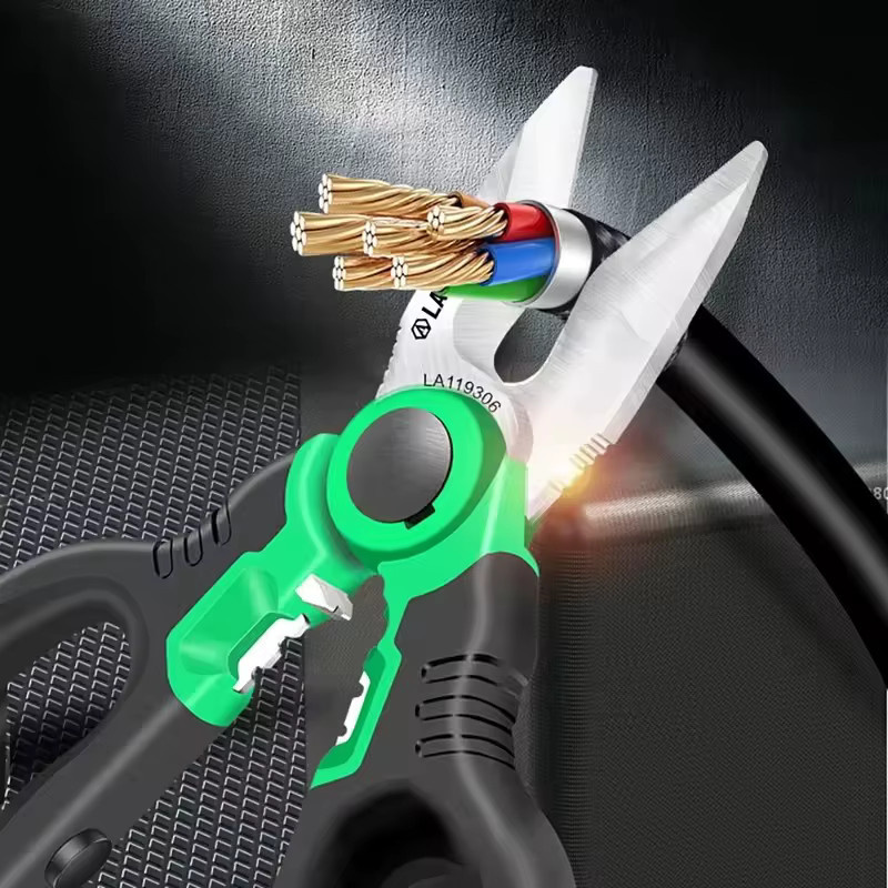 LAOA Elektriker Schere Abisolierzange und Drahtschneider mit Crimper aus Edelstahl in Grün - Bild 3