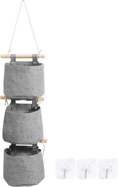 WTEMPO Hängende Aufbewahrungstasche aus Baumwolle und Leinen, faltbarer Closet Organizer für Badezimmer und Kleiderschrank, Grau, B: 18,0 cm, T: 14,0 cm, H: 9,0 cm - Bild 1