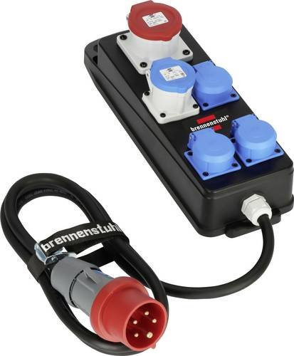 Brennenstuhl Portabler Stromverteiler BSV P Schwarz IP44 mit 2m Kabel, 3x 230V/16A Steckdosen, 1x CEE 230V/16A und 1x CEE 400V/16A, Wandmontage möglich - Bild 1