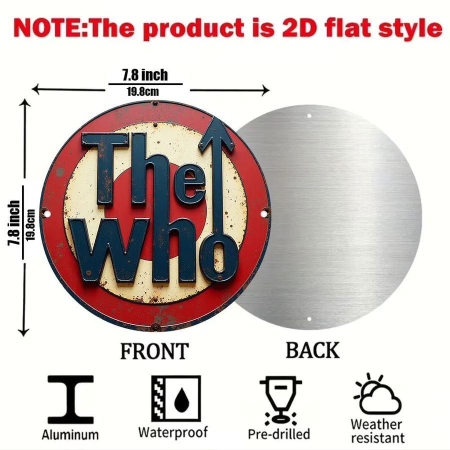 Rundes Aluminium-Wandkunstschild The Who im Vintage-Stil von Potdemiel in Rot-Weiß, Durchmesser: 19,81 cm - Bild 2