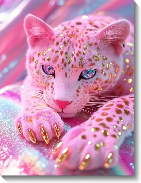QIZITENG DIY Diamantmalerei Leopard 5D Stickerei mit runden Steinen für deine Wanddekoration - Bild 1