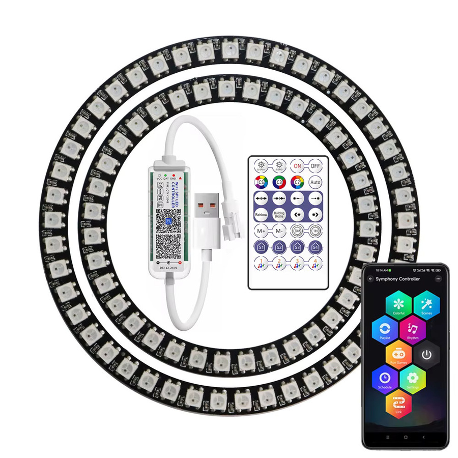 Surperlife WS2812B RGBIC LED Ringmodul Kit mit USB-Controller, individuell adressierbare Multicolour LEDs, 5V, Schwarz - Bild 4