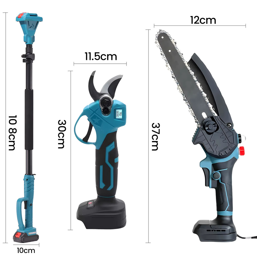 3-in-1 Bürstenlose Teleskop-Elektrokettensäge mit Gartenschere für Makita 21V Akku, Blau - Bild 4