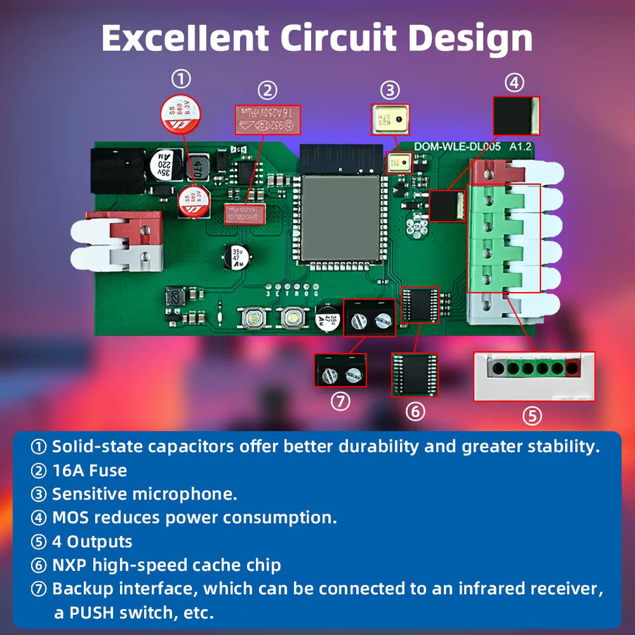 DOMRAEM ESP32 RGB IC WLED Controller 4-Kanal 16A mit Schallreaktivem Pegelwandler für WS2811/12B und SK6812 Digital-LED DIY mit WiFi - Bild 3