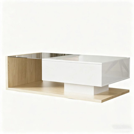 Wohnzimmertisch PXloue in Weiß mit Glasplatte und Ablagefach, modernes Design, B/T/H: 105 x 55 x 32,5 cm