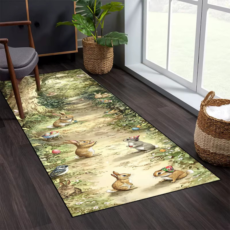 VIKAMA Forest Rabbit Läufer-Teppich mit Tiermotiv, rutschfest und verschleißfest, mehrfarbig, für Küche und Flur - Bild 2