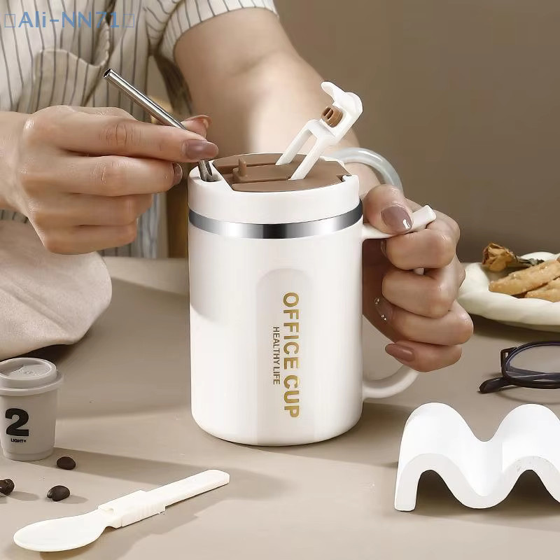 JETTING Kaffeetasse aus doppelwandigem Edelstahl 304 mit Löffel, thermisch isoliert, Silber und Weiß - Bild 3