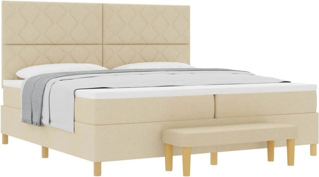 vidaXL Boxspringbett mit Matratze in Beige aus Stoff, B/T/H: 200 x 200 x 128 cm - Bild 1