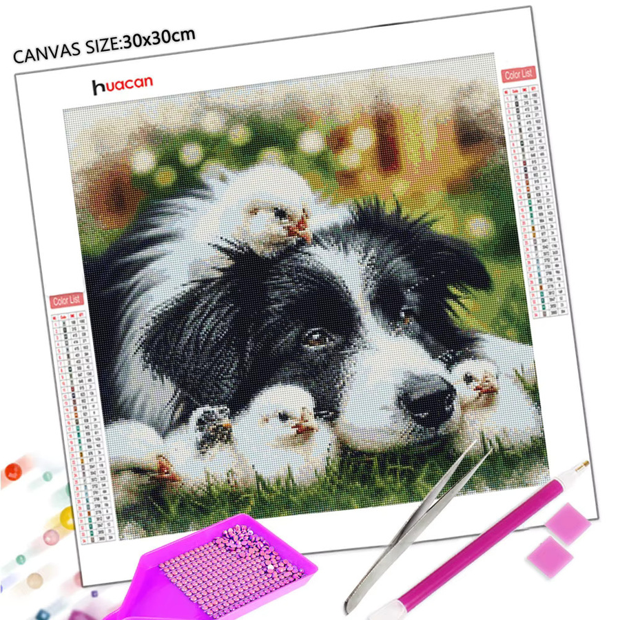 Huacan 5D Diamond Painting Set Hund und Küken Cartoon Mosaik Strass Malerei mit runden Steinen in Multicolour, Breite: 20 cm, Höhe: 20 cm - Bild 2