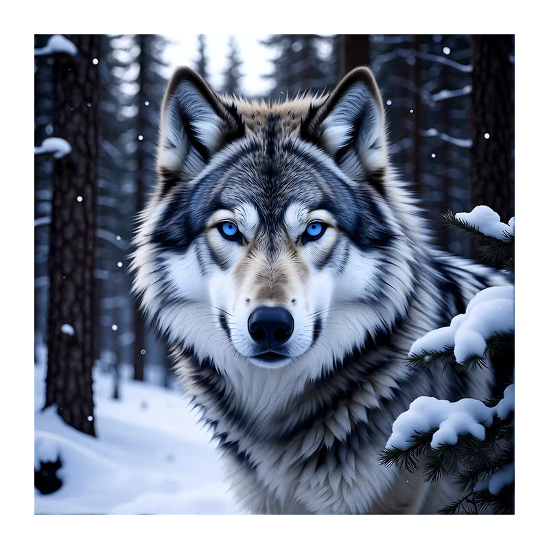 Huacan Diamantgemälde Wolf in Winterlandschaft als Mosaik-Komplettset mit runden Steinen in Multicolour, Breite: 20 cm, Höhe: 20 cm - Bild 4
