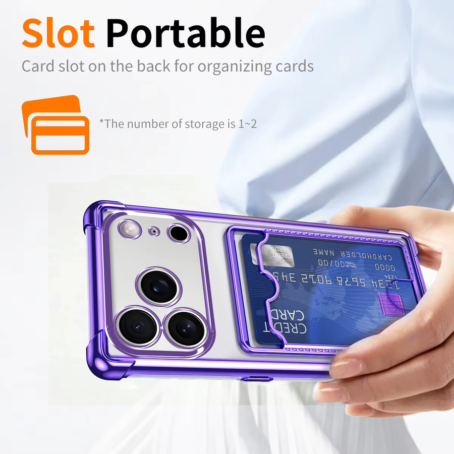 Transparente Handyhülle mit Kartenhalter für Apple iPhone 11 bis iPhone 17 Pro Max in Transparent, Blau und Lila - Bild 4