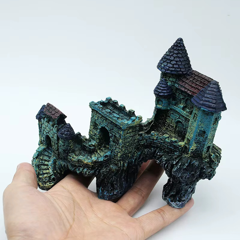Otmagelu Künstliche Aquarium Dekoration Alte Burg Harz als Versteck für Fische, Mehrfarbig, B/T/H: 12,0 x 5,0 x 12,0 cm - Bild 5