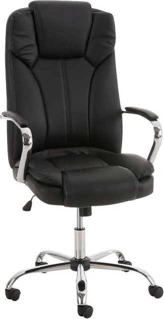 DELUKE Bürostuhl JUBEL Ergonomischer Homeoffice Stuhl aus Kunstleder in Schwarz mit Chromoptik Gestell, H x B x T: 115 x 62 x 70 cm - Bild 1