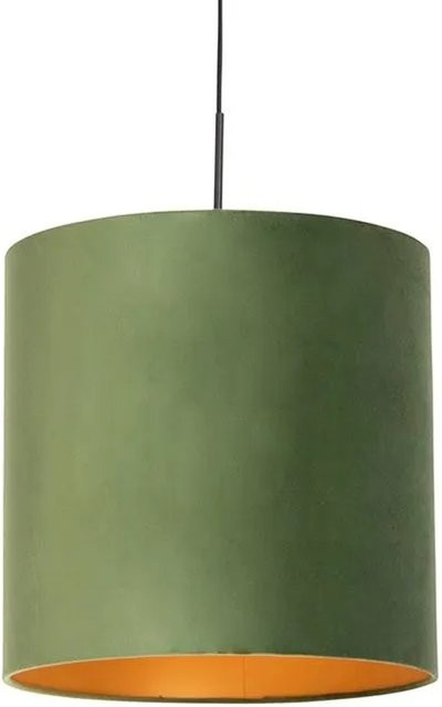 QAZQA Hängelampe mit Veloursschirm in Grün und Gold, dimmbar, E27, Durchmesser: 40 cm, Höhe: 40 cm - Bild 1