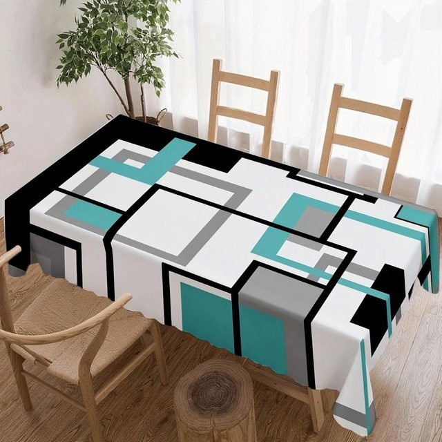 Wasserdichte quadratische Tischdecke von JINGYUE Pet mit geometrischem Muster in Mehrfarbig, B/B: 140 x 140 cm - Bild 1