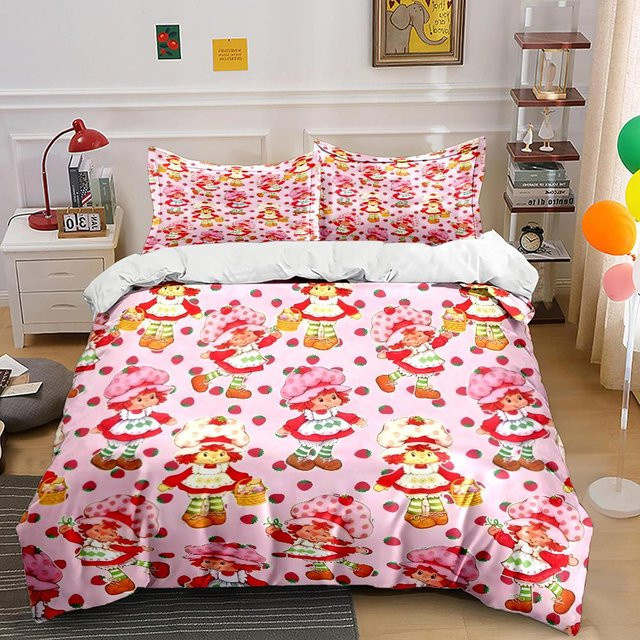 Bettwäsche-Set Flylo Emily Erdbeer-Print in Pink mit Bettbezug und Kissenbezug, B/H: 180 x 210 cm - Bild 1