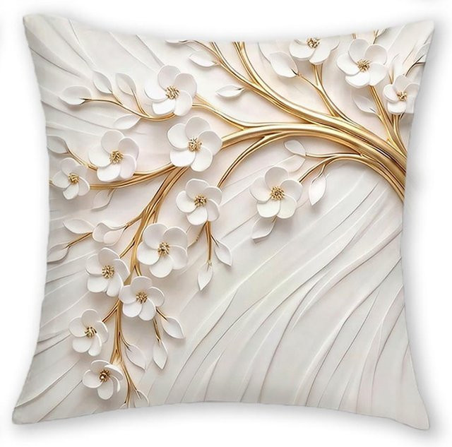 JMG Clothing Kissenbezug Baum des Lebens mit Blumenmuster in Gold und Weiß, B/B: 50 x 50 cm - Bild 1