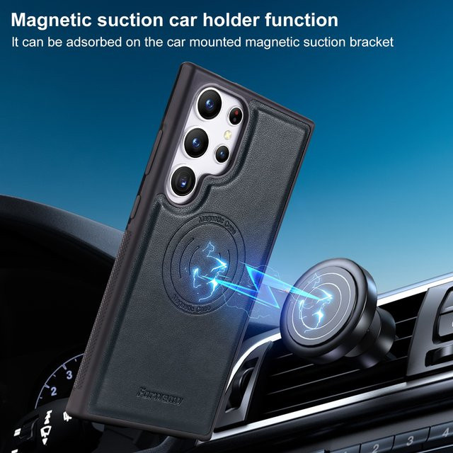 Luxus Leder Handyhülle mit MagSafe für Samsung Galaxy S25 S24 S23 S22 Ultra Plus in Schwarz - Bild 1