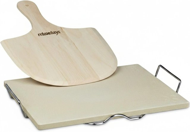Relaxdays Pizzastein Set aus Cordierit mit Pizzaschieber für Backöfen, Kohlegrills und Gasgrills, B: 38 cm, T: 30 cm, H: 1,5 cm - Bild 1
