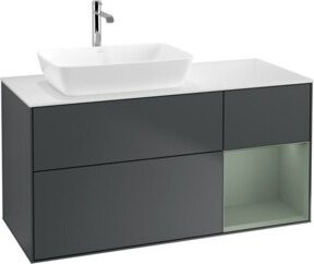 V&B Waschtischunterschrank Finion mit Wandbeleuchtung in Eiche grau lackiert, Breite: 120 cm, Tiefe: 50,1 cm, Höhe: 50,1 cm - Bild 1
