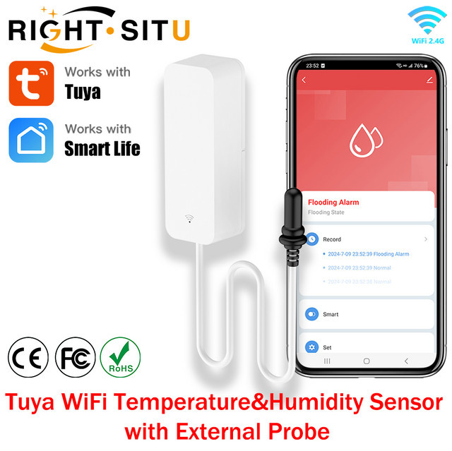 RightSitu Tuya WiFi Temperatur- und Feuchtigkeitssensor mit externer Sonde in Weiß für Smart Life App zur Fernüberwachung von Pflanzen, Aquarium und Weingut - Bild 1