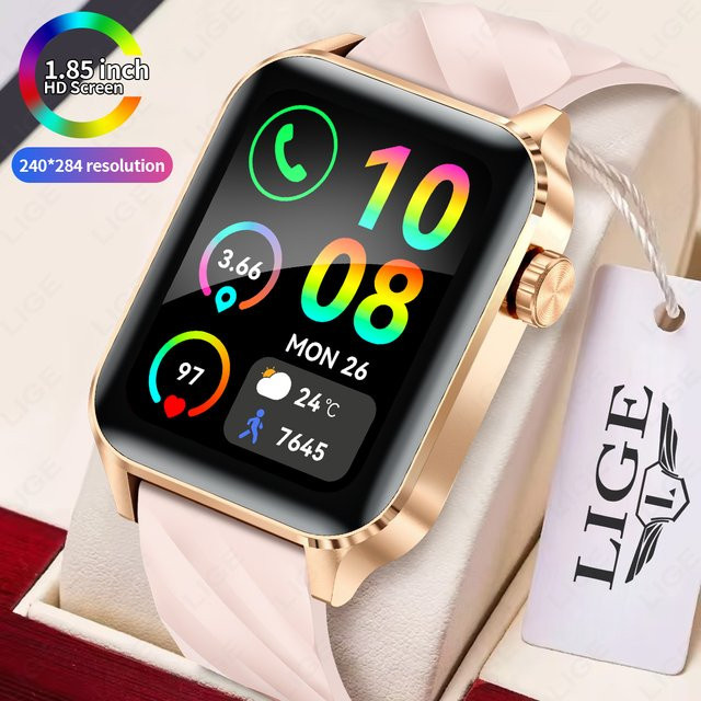 LIGE Smartwatch mit 1,85 Zoll HD-Bildschirm, Bluetooth Anruffunktion und Wasserdichtigkeit, Schwarz, für Android und iOS geeignet - Bild 1