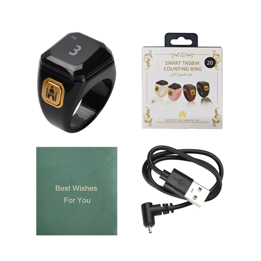 Gaqqee Tragbarer Digitaler Zählring mit Smart-App und Bluetooth, Unisex Tasbih Zikr Ring in Schwarz und Grün - Bild 6