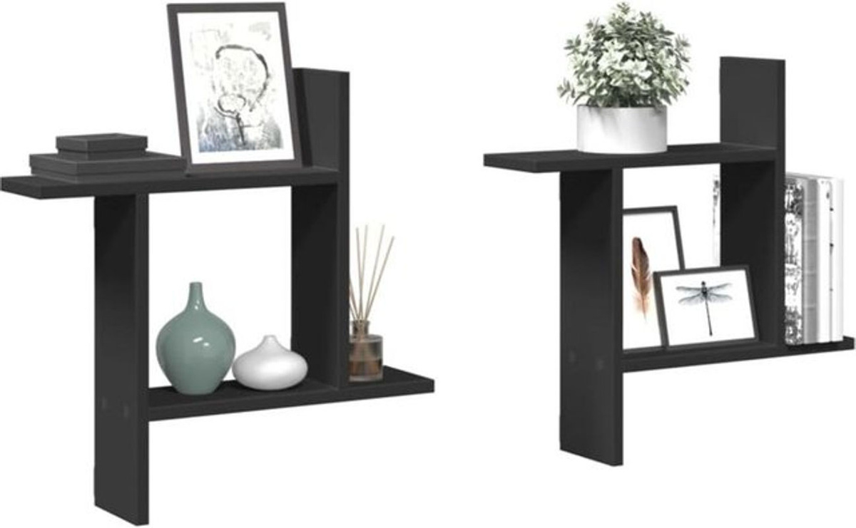 Vidaxl Wandregal Set 2 Stück Schwarz aus Holzwerkstoff B/H: 50 x 50 cm, Tiefe: 12 cm - Bild 1
