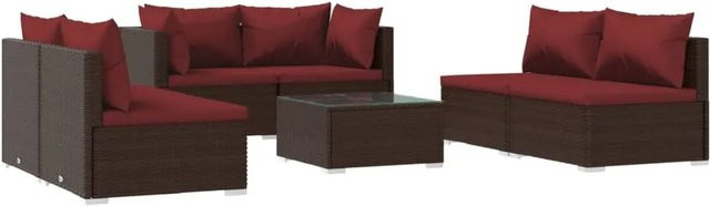 vidaXL 7-teiliges Garten-Lounge-Set aus Poly-Rattan mit Kissen in Braun - Bild 1