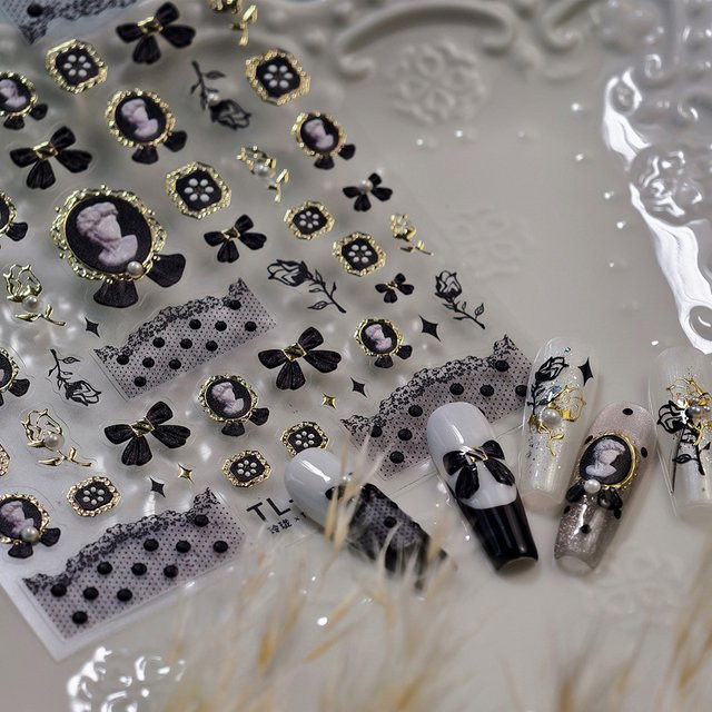 NAILFYOU Nail Art Aufkleber, Metallic, Schwarze Schleife, Gold, Perle - Bild 1